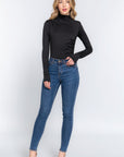 Long Sleeve High Neck Shirring Detail Ity Knit Bodysuit
