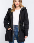 Fleece Lined Fur Hoodie Utility Jacket