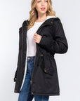 Fleece Lined Fur Hoodie Utility Jacket