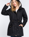 Fleece Lined Fur Hoodie Utility Jacket