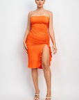 Ruffled Tube Slit Dress