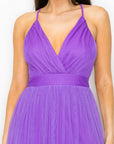 Pleated Mesh Slit Maxi Dress