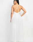 Pleated Mesh Slit Maxi Dress