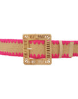 Rectangle Rattan Buckle Crochet Trim Straw Belt
