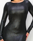 Ribbed Knit Metallic Backless Midi Dress