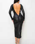 Ribbed Knit Metallic Backless Midi Dress