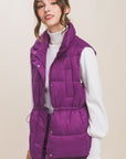 Zip Up Button Puffer Vest With Waist Toggles