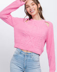 Knit Pullover Sweater With Cold Shoulder Detail