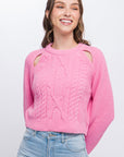 Knit Pullover Sweater With Cold Shoulder Detail