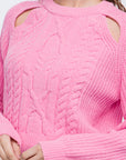 Knit Pullover Sweater With Cold Shoulder Detail