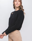 Knit Pullover Sweater With Cold Shoulder Detail