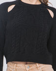 Knit Pullover Sweater With Cold Shoulder Detail