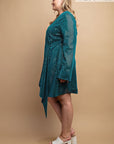 Metallic Wrap Dress With Split Cuff And Snap Buttons