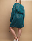 Metallic Wrap Dress With Split Cuff And Snap Buttons