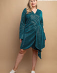 Metallic Wrap Dress With Split Cuff And Snap Buttons