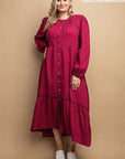 Plaid Button Down Hi - Low Hem Maxi Dress