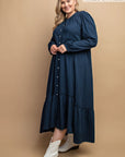 Plaid Button Down Hi - Low Hem Maxi Dress