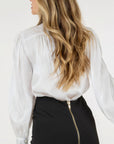 Insert Lace Trim Long Sleeve Blouse