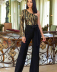One Shoulder Zebra Sequins Jumpsuit