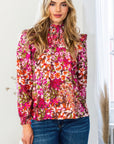 Floral Mock Neck Smocked Yoke Blouse