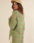 Striped Rib-knit Oversized Pocket Sweater
