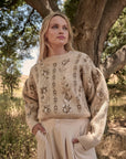 Floral Round Neck Long Sleeve Relax Fit Sweater