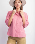 Half Slvs Stretch Poplin Button Down Shirt
