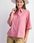 Half Slvs Stretch Poplin Button Down Shirt