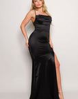 Spaghetti Strap Crossed Back Satin Maxi Dress