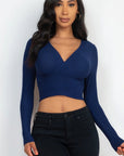 Ribbed Wrap Front Long Sleeve Top