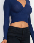 Ribbed Wrap Front Long Sleeve Top