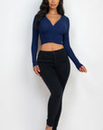 Ribbed Wrap Front Long Sleeve Top