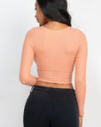 Ribbed Wrap Front Long Sleeve Top