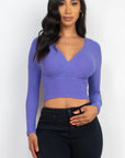 Ribbed Wrap Front Long Sleeve Top