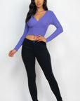Ribbed Wrap Front Long Sleeve Top