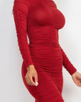 Ruched Long Sleeve Midi Dress
