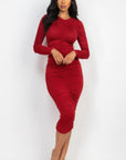 Ruched Long Sleeve Midi Dress