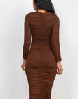 Ruched Long Sleeve Midi Dress