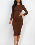 Ruched Long Sleeve Midi Dress