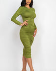 Ruched Long Sleeve Midi Dress