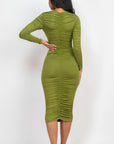 Ruched Long Sleeve Midi Dress