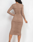 Ruched Long Sleeve Midi Dress