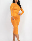 Ruched Long Sleeve Midi Dress