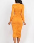 Ruched Long Sleeve Midi Dress