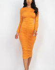 Ruched Long Sleeve Midi Dress