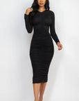 Ruched Long Sleeve Midi Dress