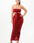 Metallic Rushed Halter Dress