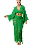 Distressed Long Skirt Set