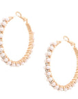 Pearl Bead Rhinestone Wire Wrapped Hoop Earring