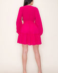 Chiffon Long Sleeve Ruffled Tie Waist Skater Dress